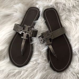 Tory Burch leather & metallic cross top sandals